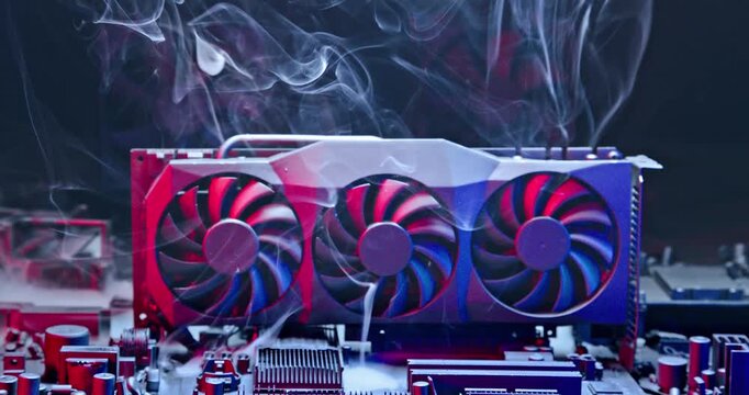 Working graphics card during malfunction fan on heat sink.
