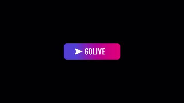 Go live button with play icon animating on a dark background gradient transition from blue to pink.
