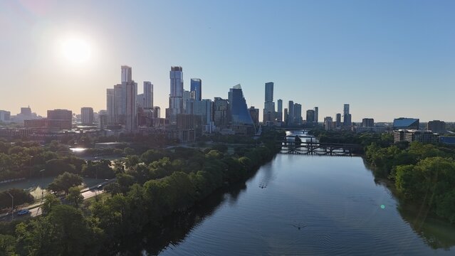 Downtown Austin Texas facing east looking over Ladybird Lake