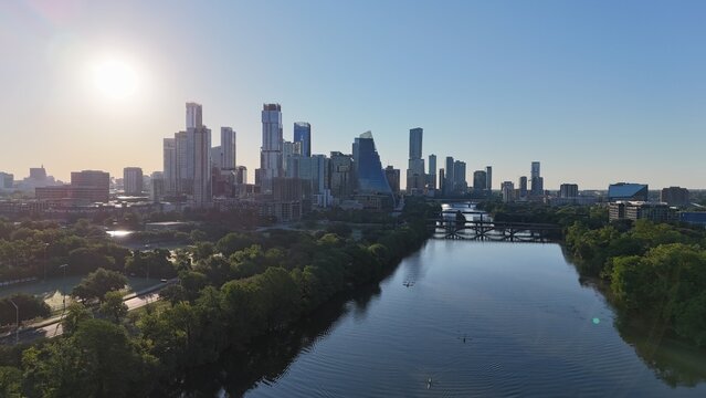 Downtown Austin Texas facing east looking over Ladybird Lake