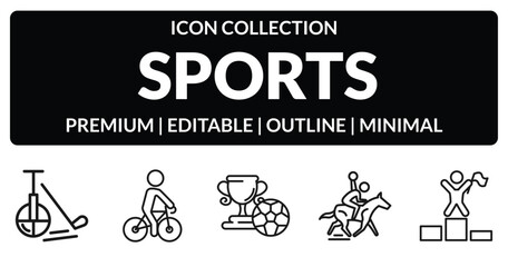 outline sports icons set - unicycling hockey, man riding bike, horseball, number one athlete. editable vector for web and mobile ui © IconArt