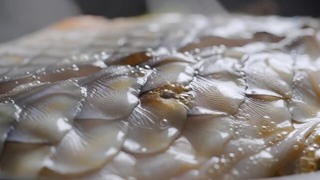 Closeup Macro Shot of Fish Scales Reflecting Light.