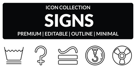 outline signs icons set - washing, ceres, hoist, radioactive. editable vector for web and mobile ui © IconArt