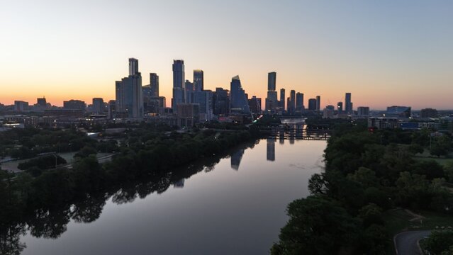 Downtown Austin Texas facing east looking over Ladybird Lake