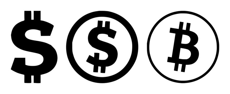 Stablecoin dollar coin icon set with solid black design featuring stablecoin, dollar, cryptocurrency with minimal and vector