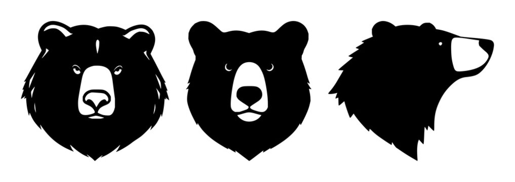 Stock market bear head set with solid black icon on white background featuring finance, economy, graph with silhouette and iconography