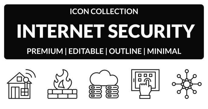 outline internet security icons set - home network, firewall, interactive, https. editable vector for web and mobile ui