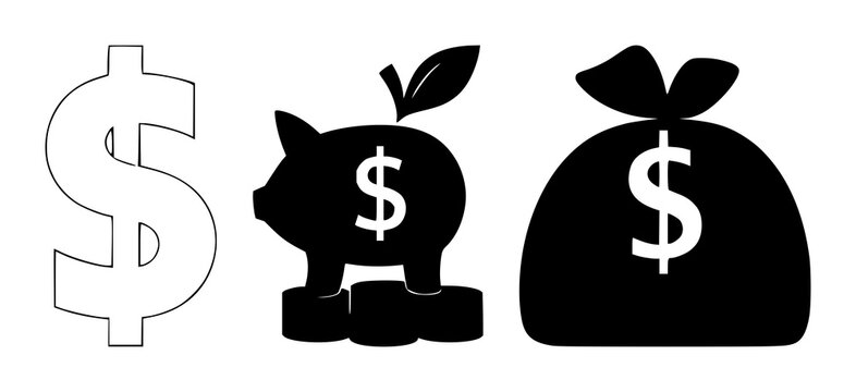 Tax-free savings icon set with solid black symbol against white background featuring finance, savings, money with tax exemption and cost saving
