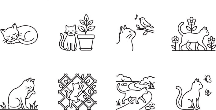 Outdoor cats exploring gardens and natural environments