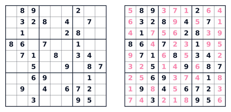 Classic Sudoku puzzle grid and solution template in two layouts  