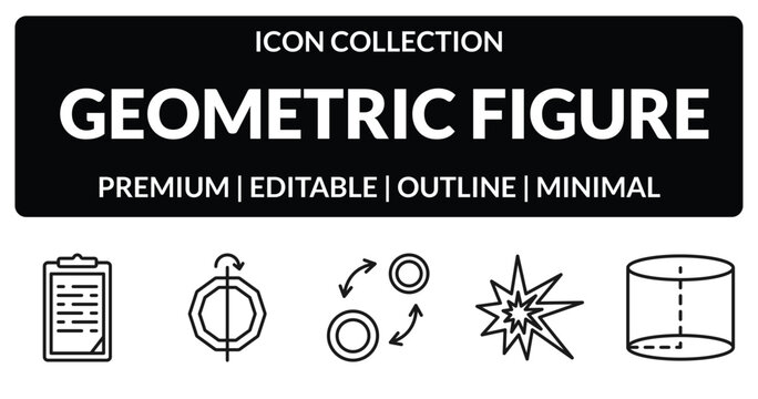 outline geometric figure icons set - paste clipboard, mirror horizontally, explode, cylinder. editable vector for web and mobile ui
