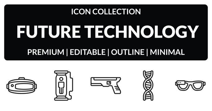 outline future technology icons set - vr glasses, cloning, dna structure, ar glasses. editable vector for web and mobile ui