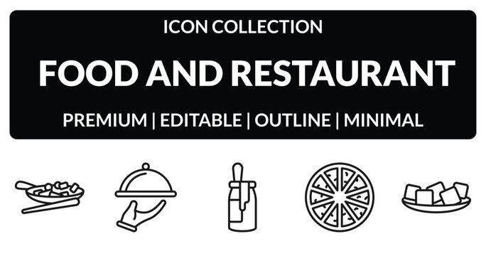 outline food and restaurant icons set - buddhas delight, restaurant service, cong you bing, tofu. editable vector for web and mobile ui