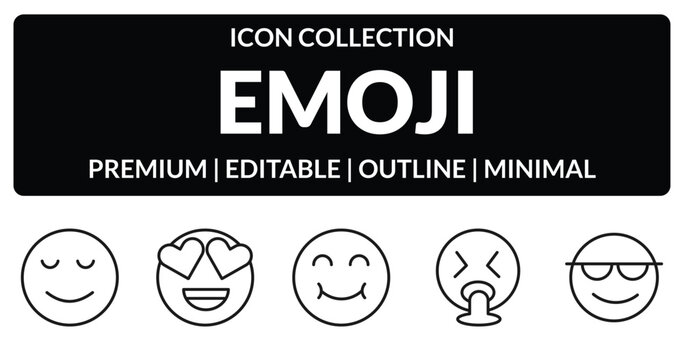 outline emoji icons set - calm emoji, in love emoji, puking cool editable vector for web and mobile ui