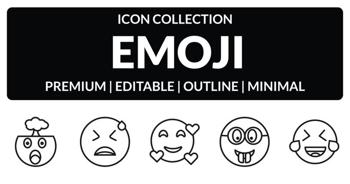outline emoji icons set - exploding head emoji, desperate emoji, nerd laughing editable vector for web and mobile ui