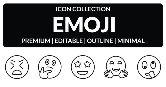 outline emoji icons set - stress emoji, wondering emoji, hugging stupid editable vector for web and mobile ui