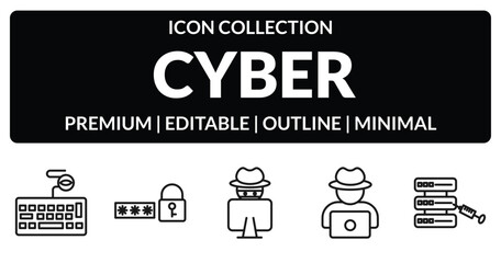 outline cyber icons set - keylogger, passwords, hack, code injection. editable vector for web and mobile ui © IconArt