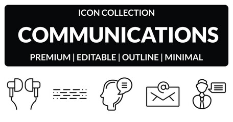 outline communications icons set - hands free, morse code, emails, talk. editable vector for web and mobile ui © IconArt