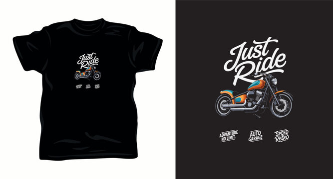 Motorcycle adventure t-shirt design with retro chopper bike and motivational text.