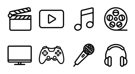 Media Icons Set: Film, Music, Gaming, Audio, Video, Entertainment Symbols © MIA