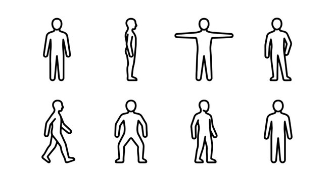 Minimalist Human Figure Icons, Simple Silhouette People Vector Set, Diverse Poses Collection
