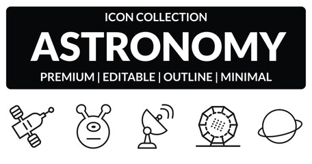 outline astronomy icons set - space module, alien, stargate, saturn. editable vector for web and mobile ui © IconArt