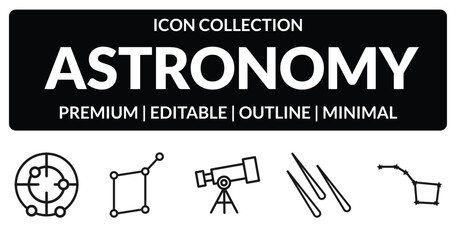 outline astronomy icons set - radar pointing up, lyra constellation, meteor shower, ursa major. editable vector for web and mobile ui © IconArt