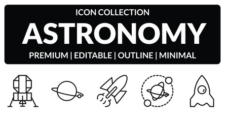 outline astronomy icons set - lander, planet, planets, space ship. editable vector for web and mobile ui © IconArt