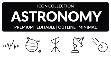 outline astronomy icons set - magnitude, uranus with satellite, big satellite, comet. editable vector for web and mobile ui © IconArt