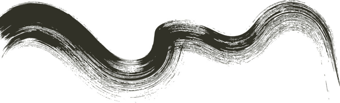 Black Ink Brush Stroke Wave on White Background