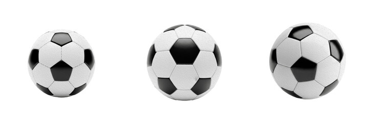 Set and collection of black and white classic football soccer ball isolated on white transparent png background © masterpeace