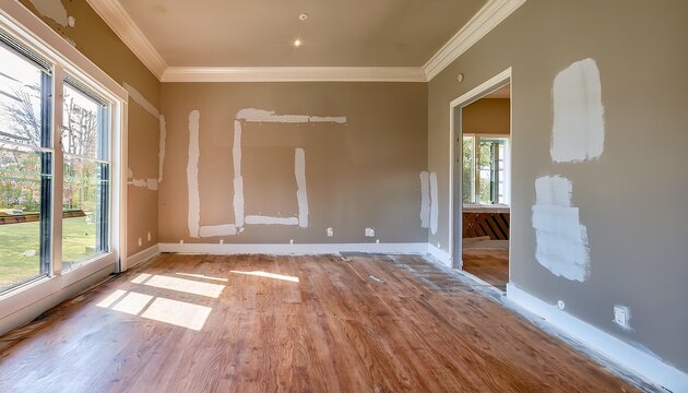 freshly painted walls with smooth finish and patched drywall adorn the interior of a home under construction showcasing a clean and renovated space awaiting final touches