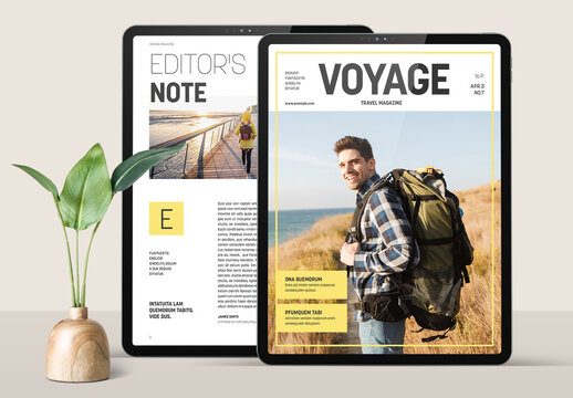 Digital Travel Magazine Layout with Yellow Accents