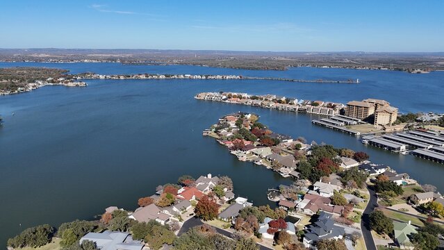 Texas Hill Country - aerial view overlooking the Highland Lakes during autumn
