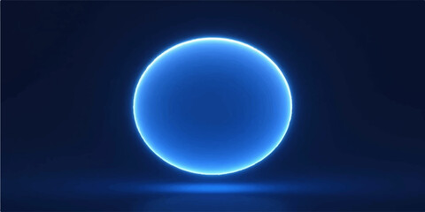 Obraz premium Modern digital tech background featuring a glowing neon blue ring frame with floor reflection