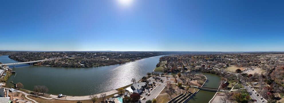 Texas Hill Country - aerial view overlooking the Highland Lakes during autumn