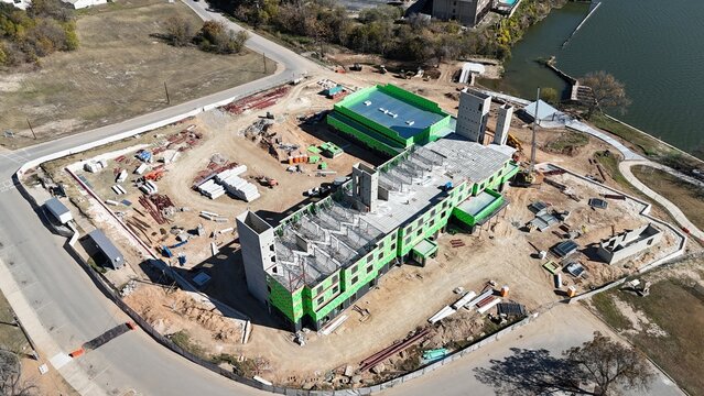 Aerial view of hotel under construction