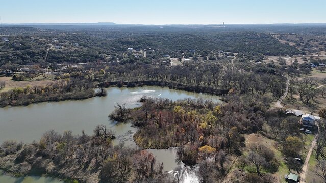 Texas Hill Country - aerial view overlooking the Highland Lakes during autumn