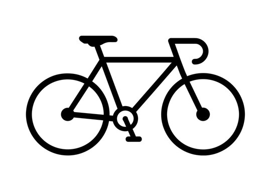 Simple black line art icon of a bicycle on a white background
