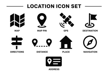 Fototapeta premium Collection of black location and navigation icons for digital interfaces