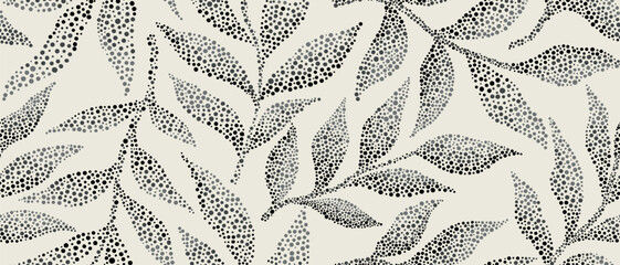 Leaves branch and Hand Drawn doodle Scribble floral plants banner. seamless pattern. Creative minimalist Abstract art background. Design wall decoration, postcard, poster or brochure © Hulinska Yevheniia