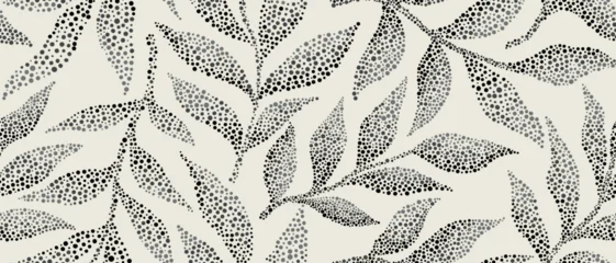 Leaves branch and Hand Drawn doodle Scribble floral plants banner. seamless pattern. Creative minimalist Abstract art background. Design wall decoration, postcard, poster or brochure © Hulinska Yevheniia