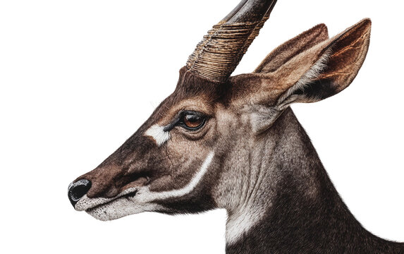 Rare Asian saola standing in calm side profile on white background with realistic texture and studio clarity Isolated on transparent background PNG