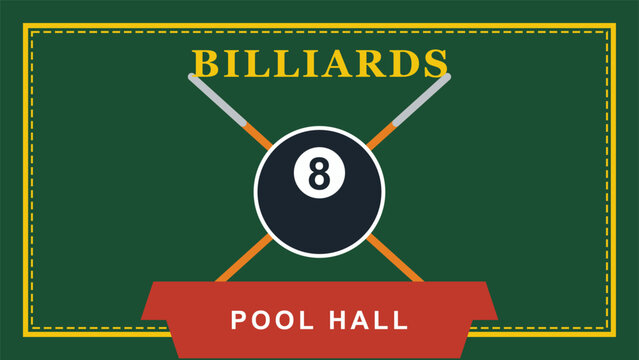 Eight ball billiards pool hall retro typography poster graphic