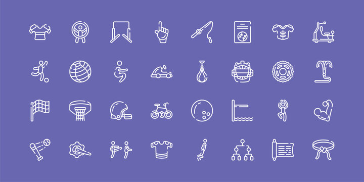 martial arts outline icon set featuring armour, horizontal bars, speed bag, belts icons.