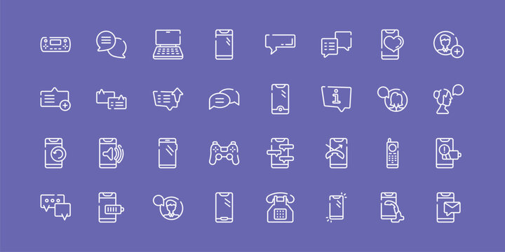smartphones outline icon set featuring handheld game console, notebook computer, new telephone, message on phone icons.