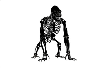 Obraz premium Gorilla Skeleton Silhouette: A stark, black silhouette of a gorilla skeleton stands in a dynamic pose, its anatomical structure clearly defined against a clean background.