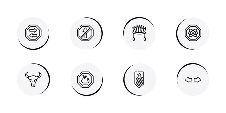 car dashboard signals outline icon set featuring two way, no straight, indian headdress, atom icons.