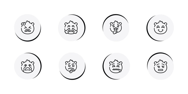 emoji outline icon set featuring desperate emoji, emoji with steam from e, shushing blushing icons.