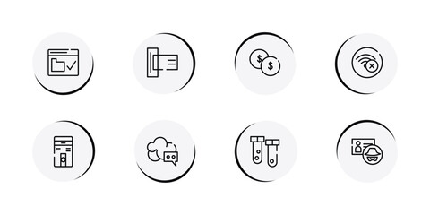 Fototapeta premium cyber crimes outline icon set featuring web security, card reader, investing, connection error icons.